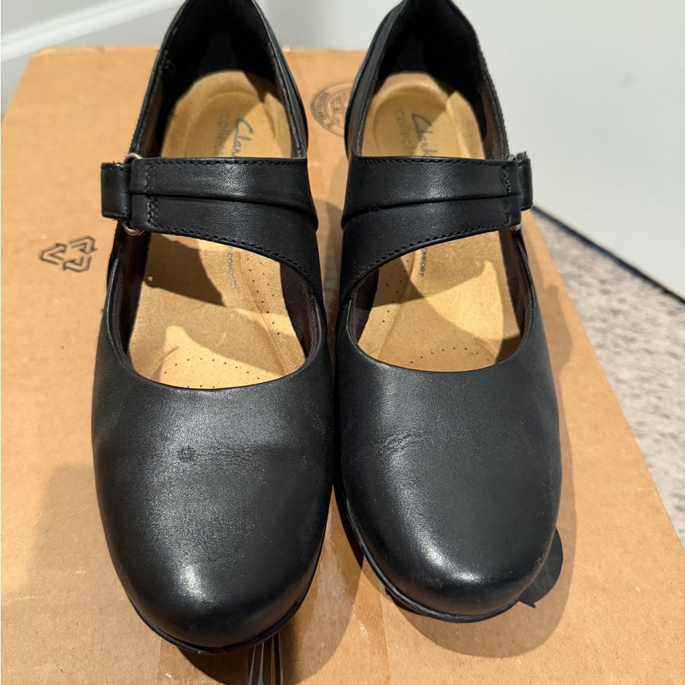 Clarks Black Leather Mary Jane Flats